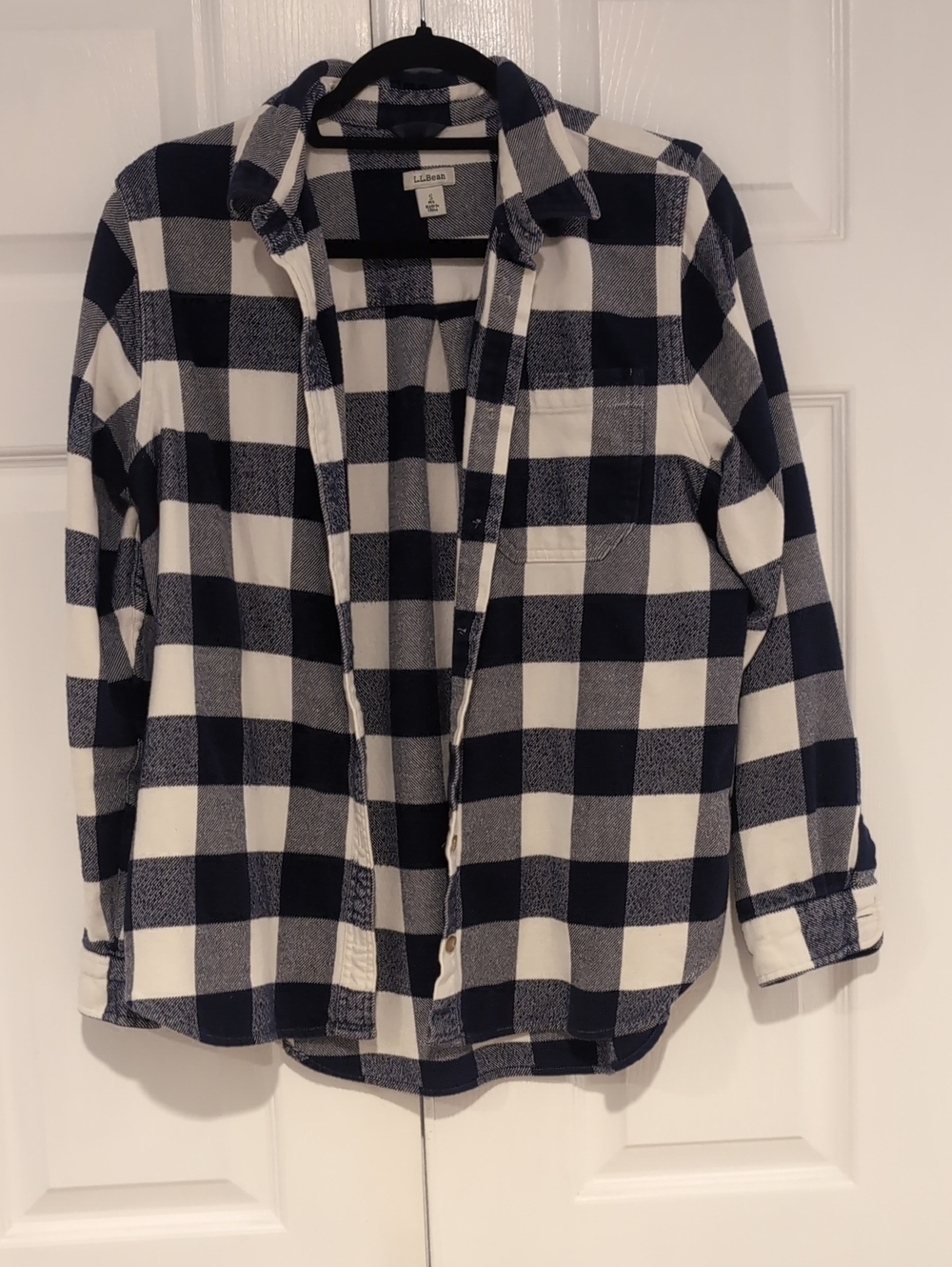 LLBean 100% Cotton Plaid Flannel Shirt Navy/White - S